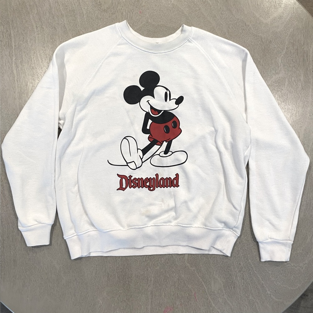 Disney Mickey Mouse White Crew Neck Sweatshirt Long Sleeve, Size Large- E14